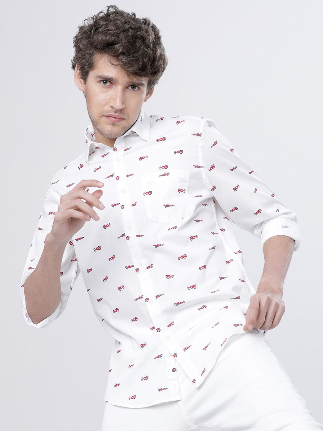 

HIGHLANDER Men Slim Fit Opaque Printed Casual Shirt, White