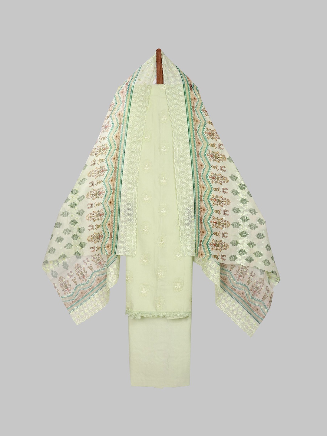 

SALWAR STUDIO Embroidered Pure Cotton Unstitched Dress Material, Green