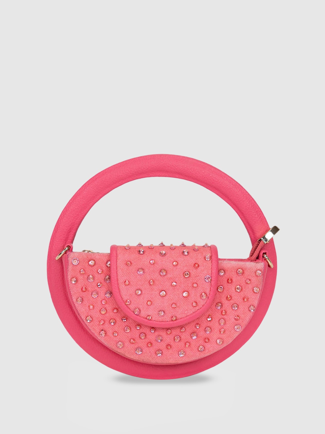 

D'oro Embellished Half Moon Sling Bag, Pink