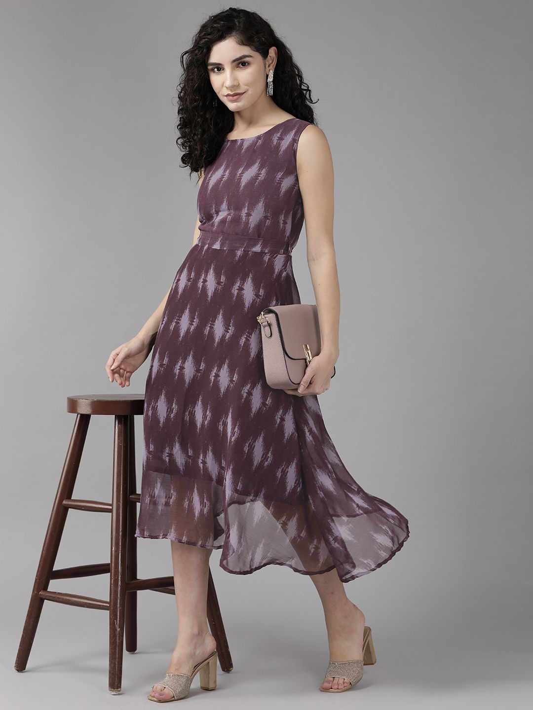 

BAESD Print A-Line Midi Dress, Purple