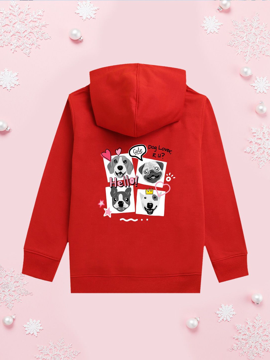

NUSYL Girls Graphic Printed Hooded Sweatshirt, Red