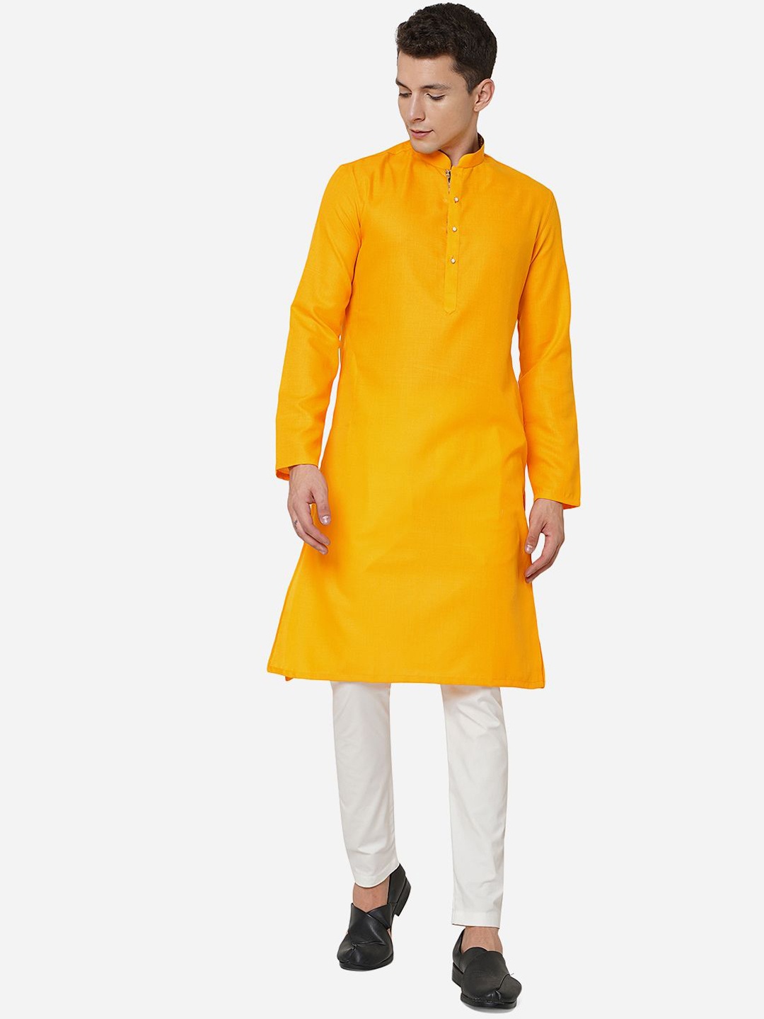 

azania Mandarin Collar Straight Kurta, Yellow