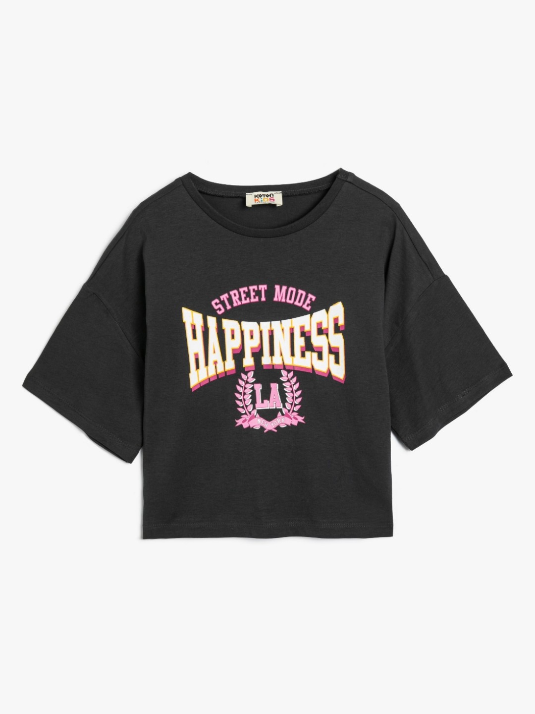 

Koton Girls Typography Printed Drop-Shoulder Sleeves Applique T-shirt, Grey