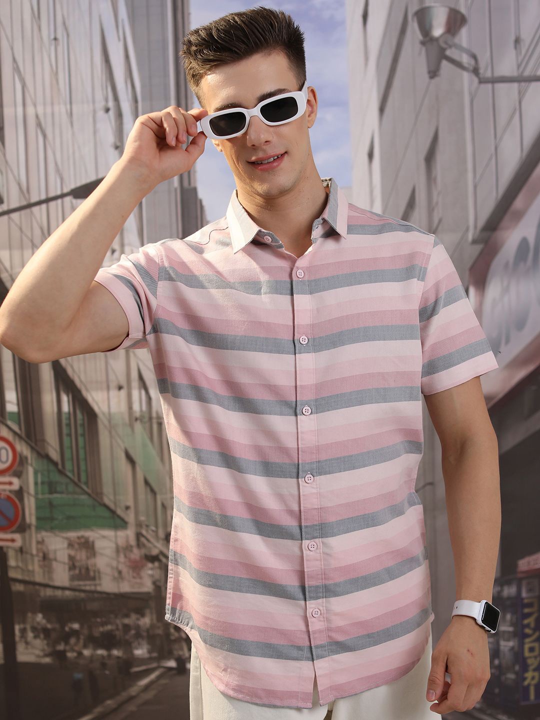 

HIGHLANDER Men Slim Fit Opaque Checked Casual Shirt, Pink