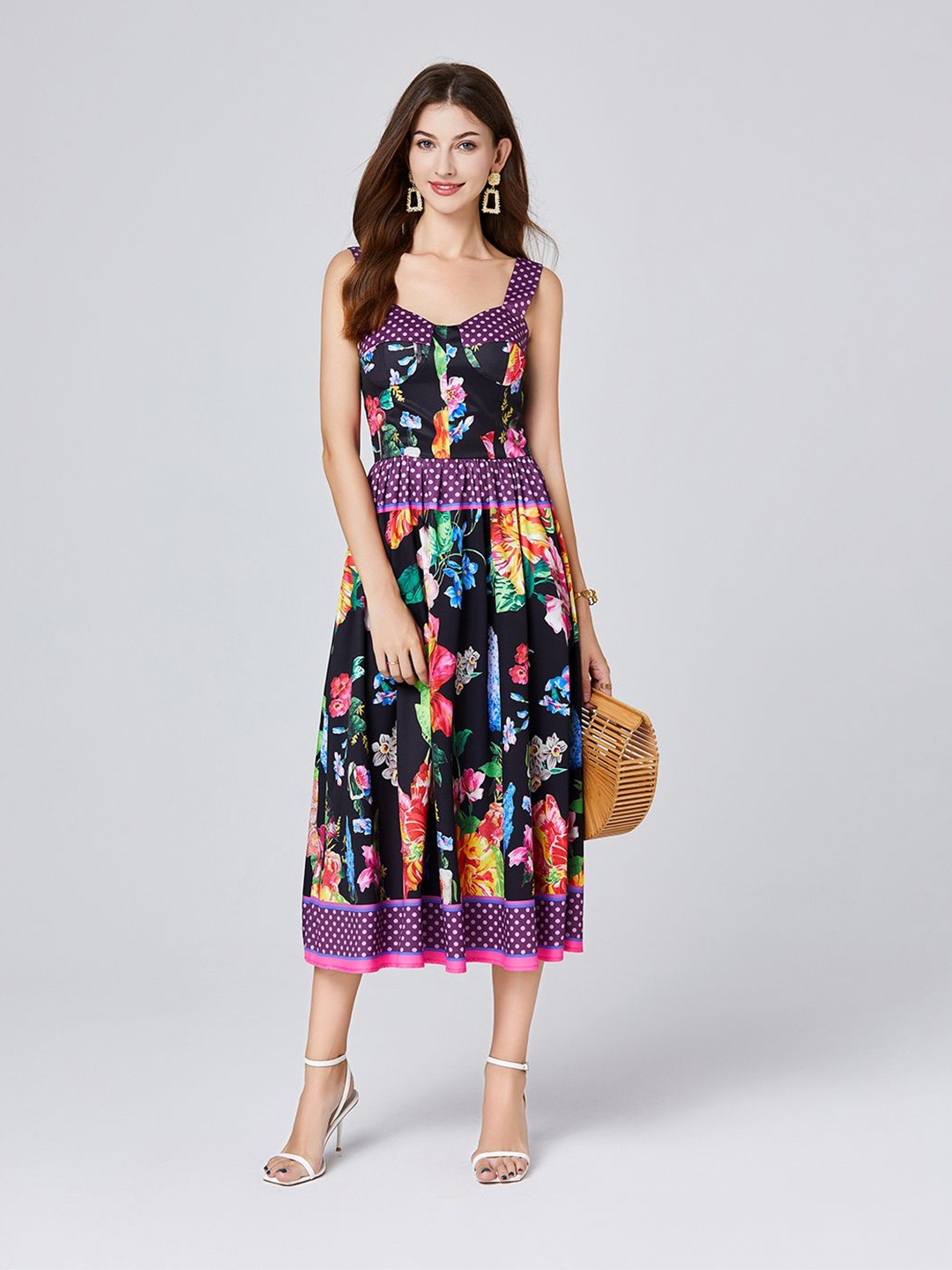 

JC Collection Floral Print Empire Midi Dress, Purple