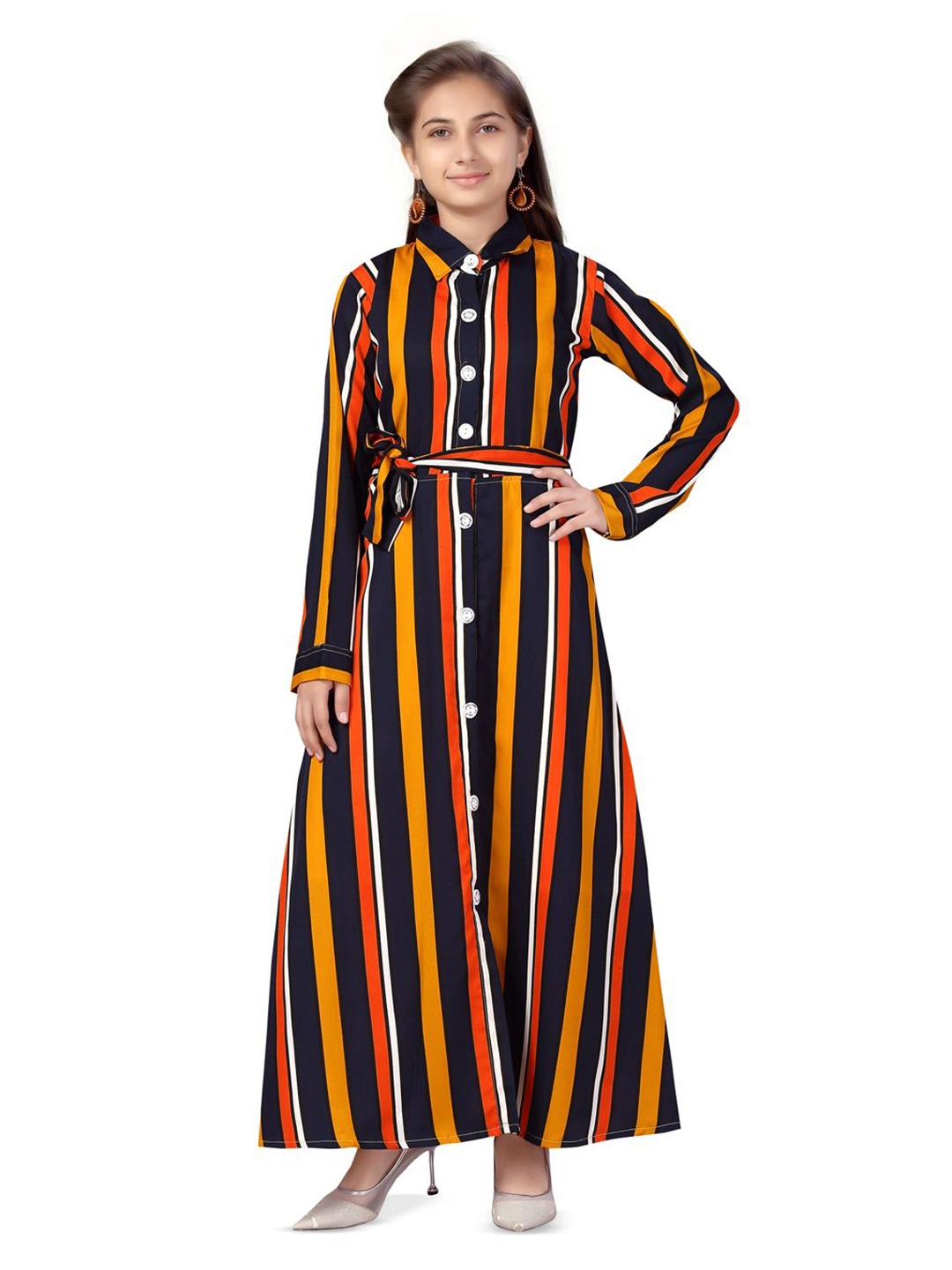 

BAESD Girls Striped Shirt Maxi Dress, Yellow