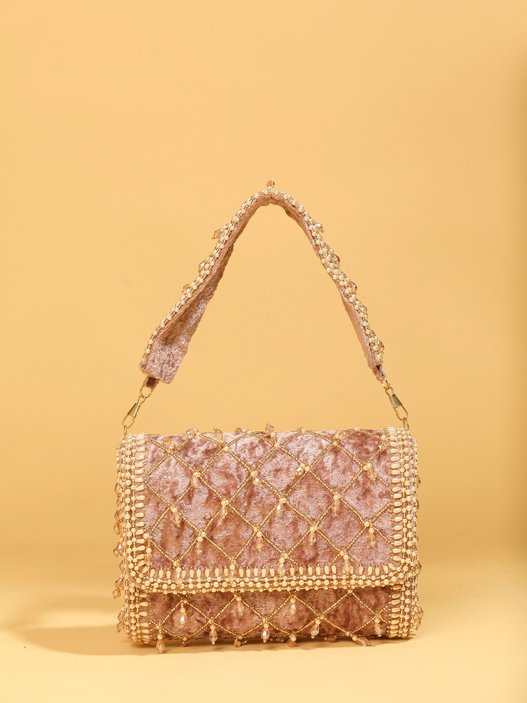 

MODARTA Structured Handheld Bag with Cut Work, Pink