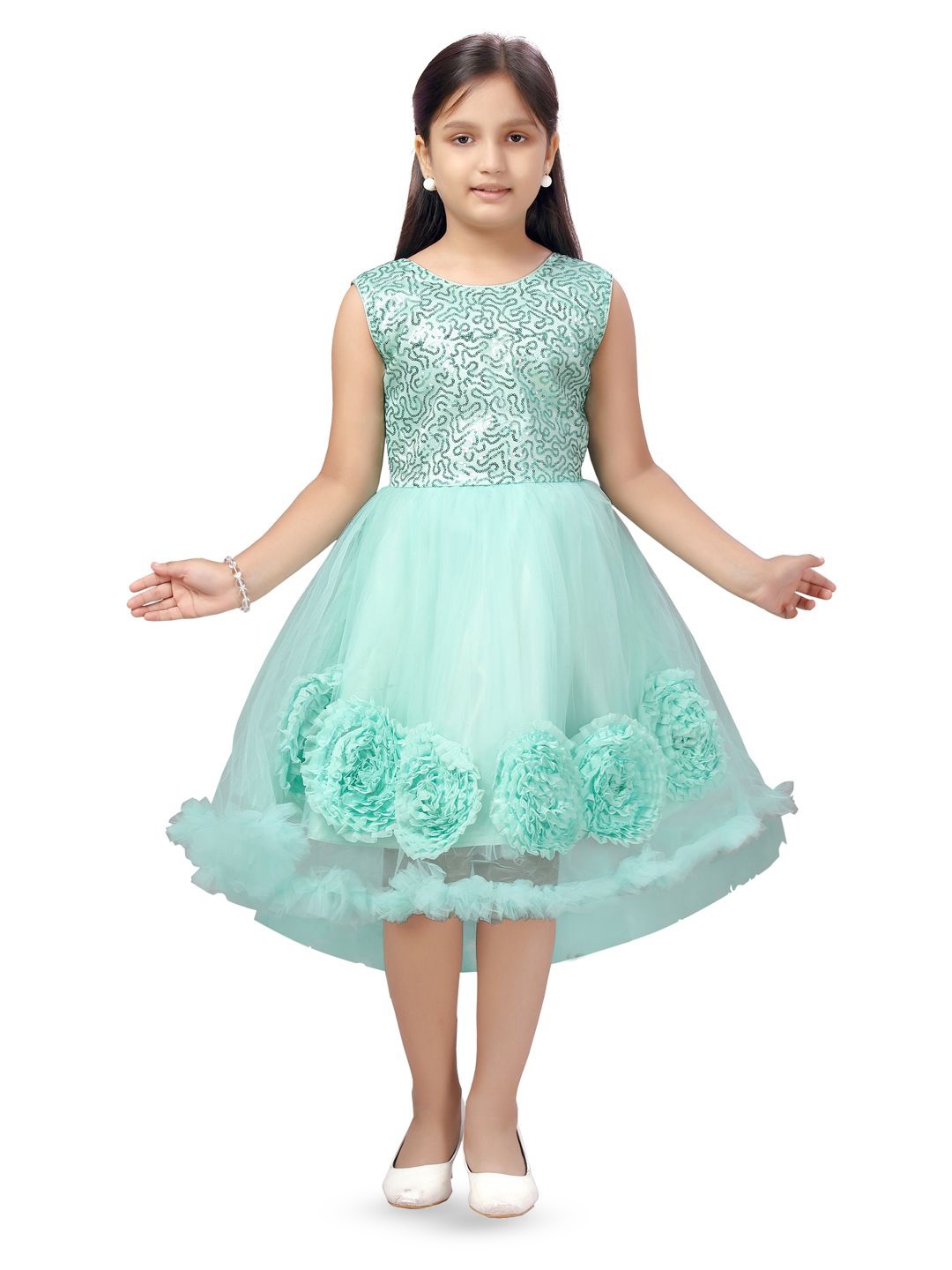 

BAESD Girls Sequinned Fit & Flare Midi Dress, Turquoise blue