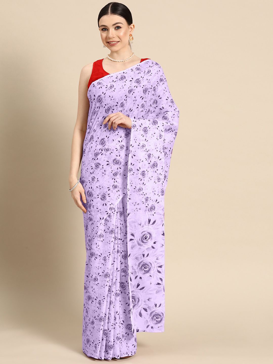 

BUTA BUTI Floral Pure Cotton Saree, Purple