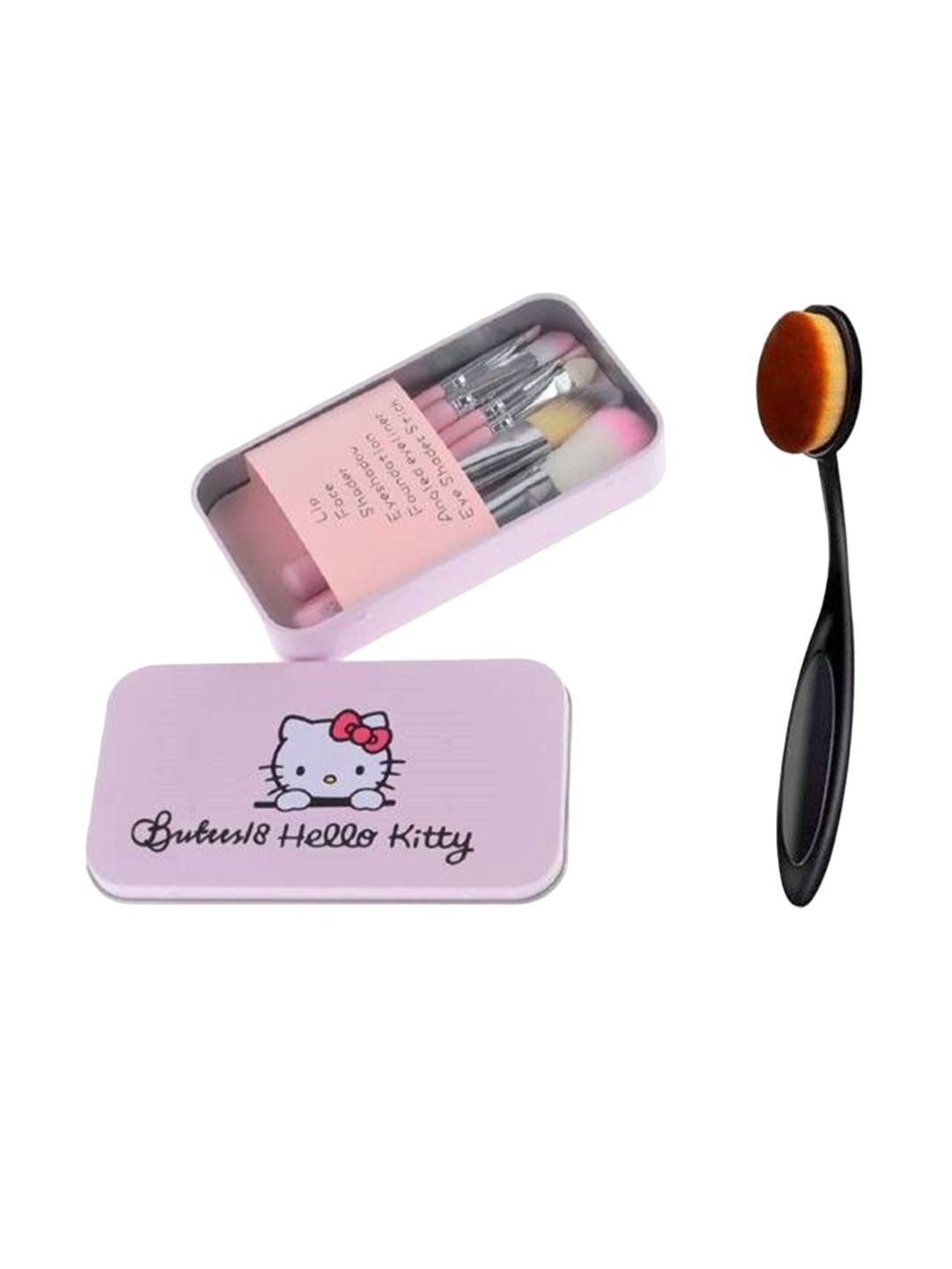 

Yoana Set Of 7 Beauty Hello Kitty Makeup Mini Brush Kit With Oval Brush, Pink