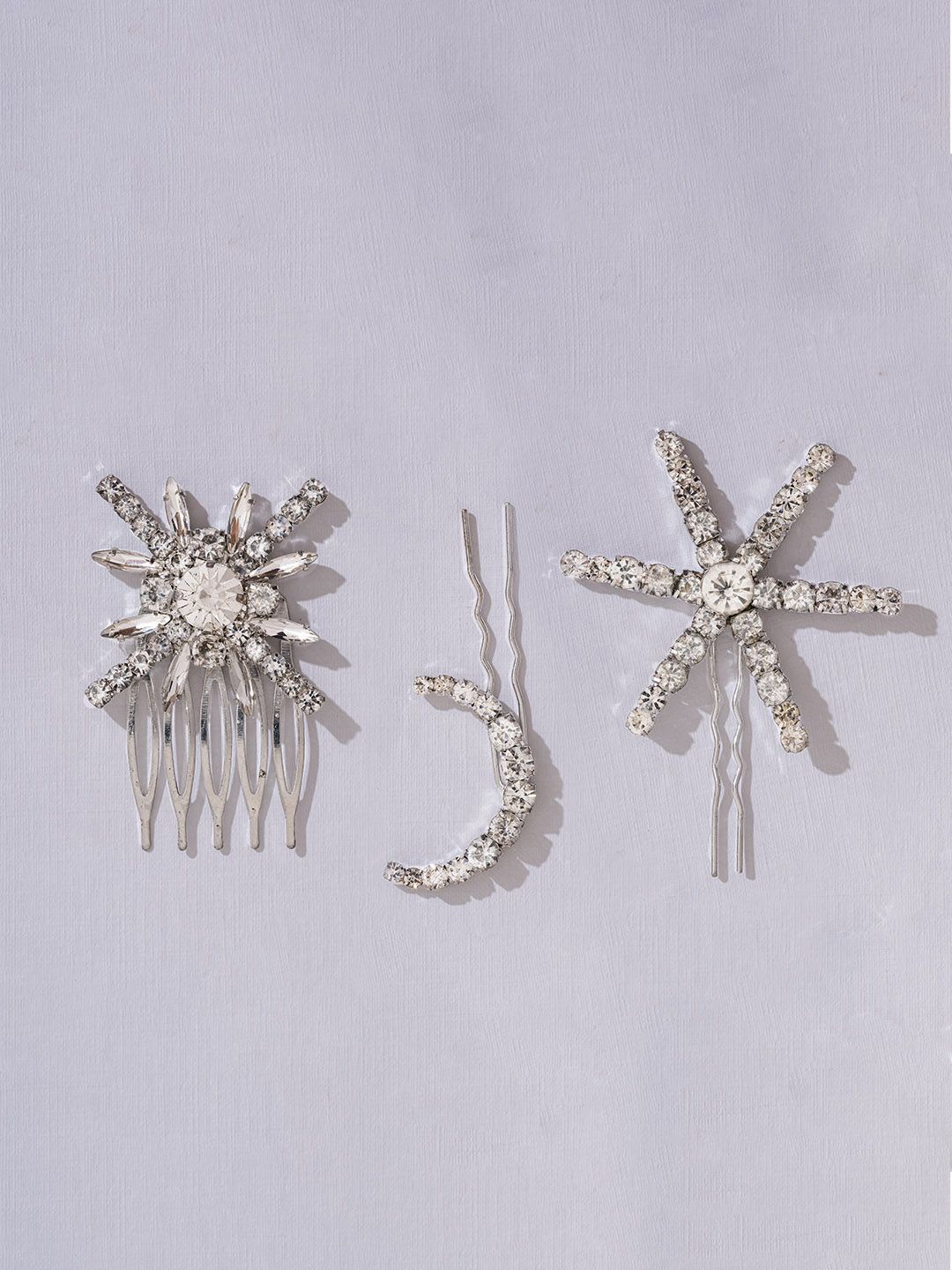 

HAIR DRAMA CO. Women Set of 3 Embellished Comb Pin, Silver