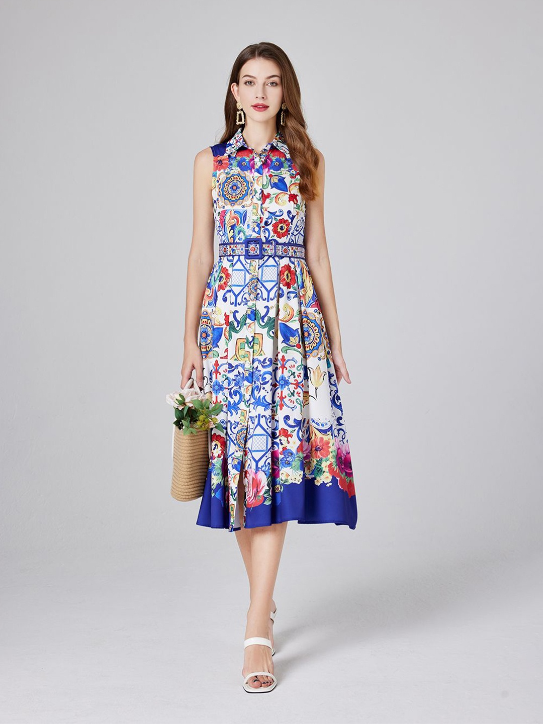 

JC Collection Floral Print A-Line Midi Dress, Blue