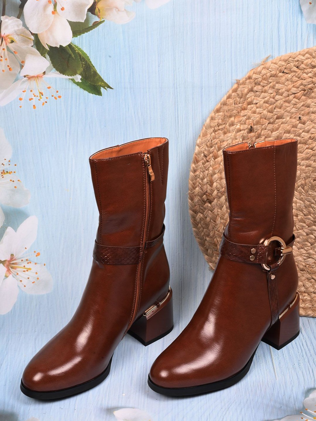

Ronnie Women Block-Heeled High-Top Boots, Brown