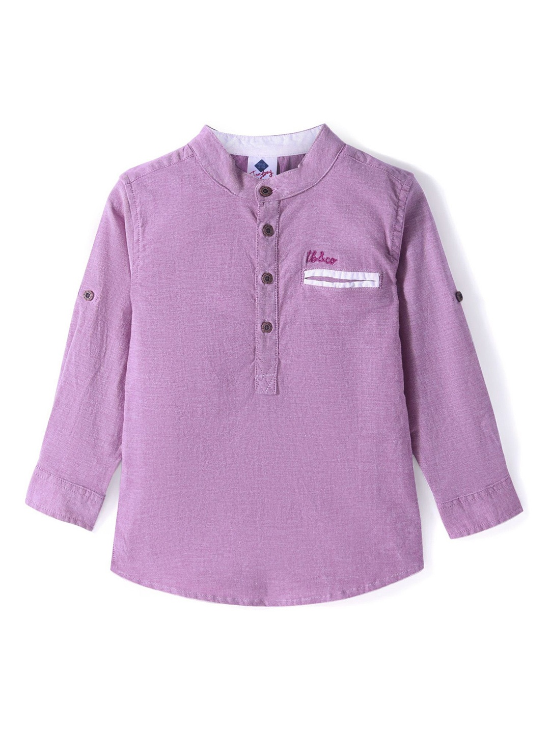 

TONYBOY Boys Premium Band Collar Solid Cotton Casual Shirt, Purple