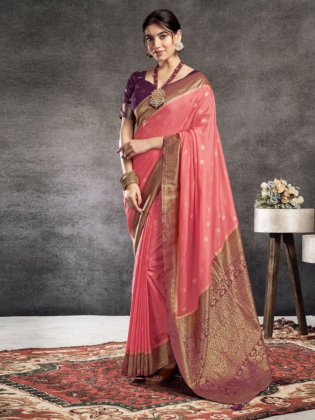 

Satrani Woven Design Zari Pure Georgette Banarasi Saree, Pink