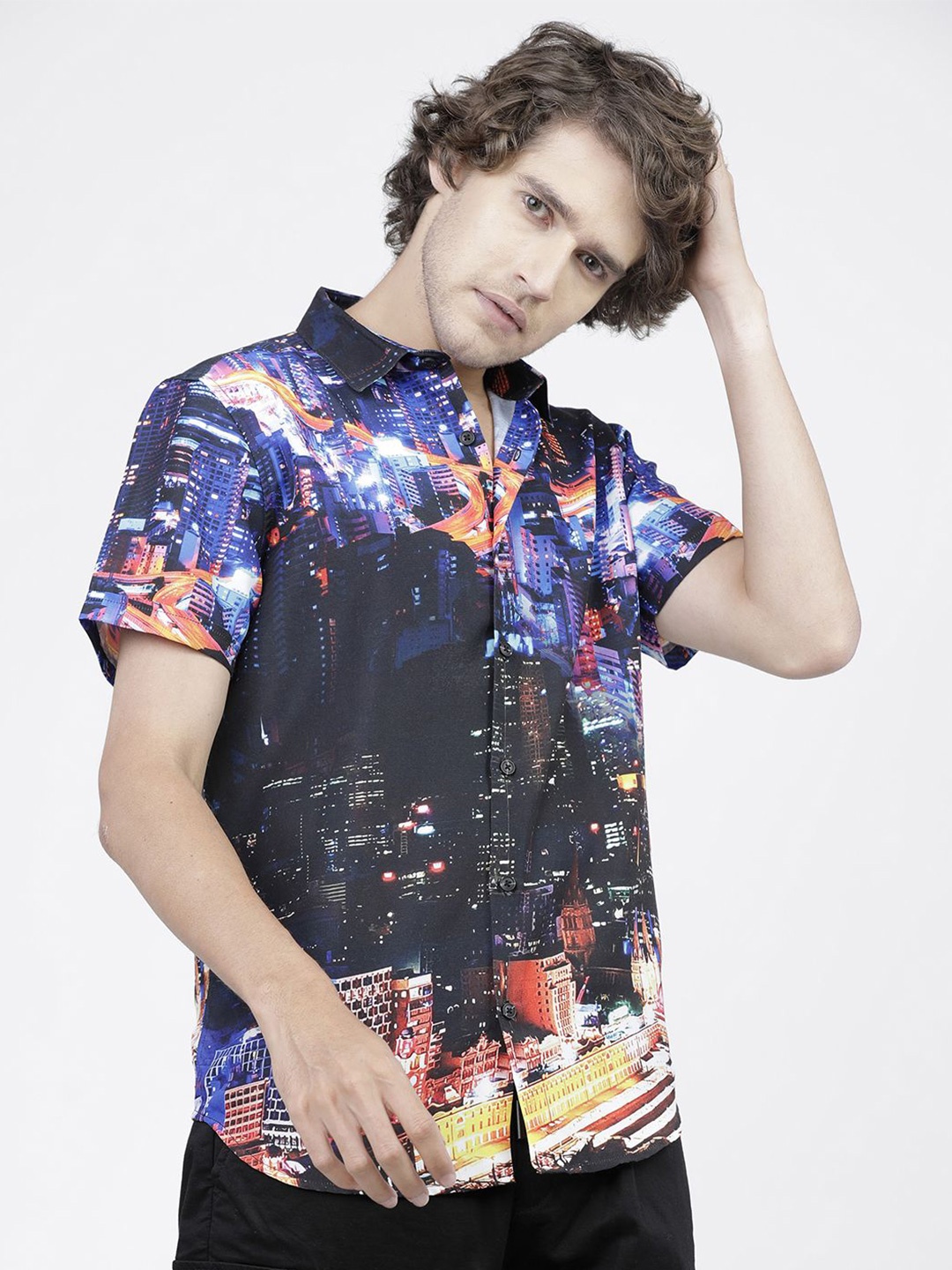 

HIGHLANDER Men Slim Fit Floral Opaque Printed Casual Shirt, Black
