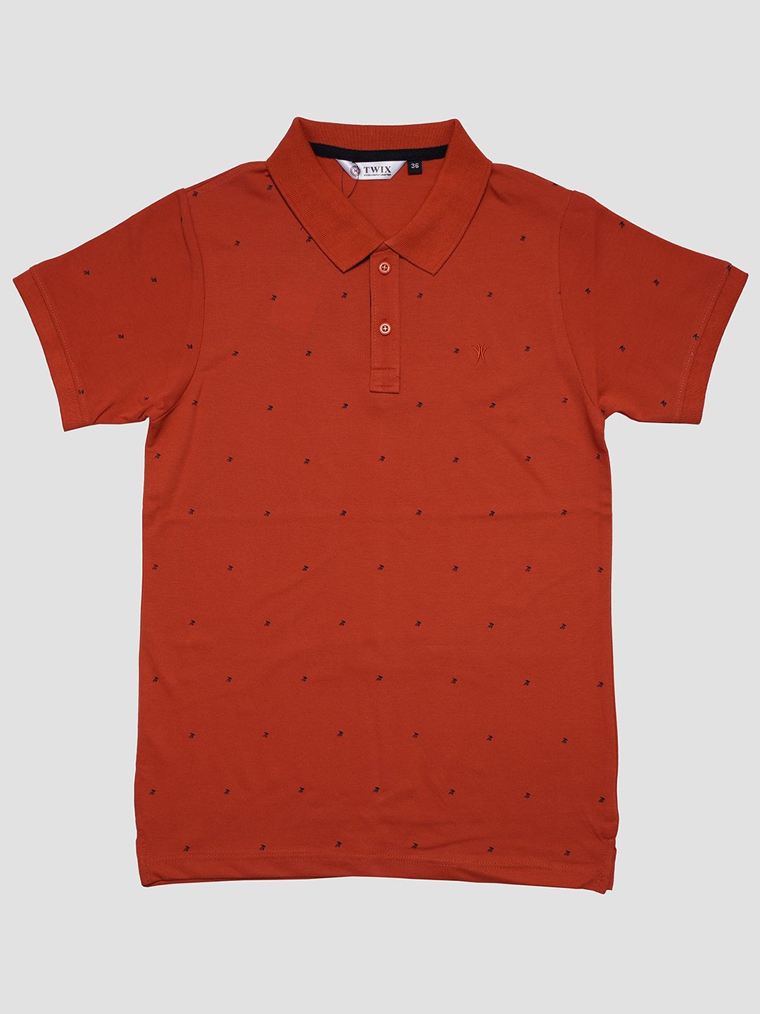 

TWIX Boys Micro Ditsy Printed Polo Collar Cotton T-Shirt, Orange