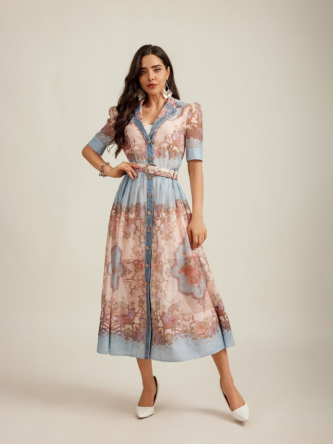 

JC Collection Ethnic Motifs Print A-Line Midi Dress, Blue