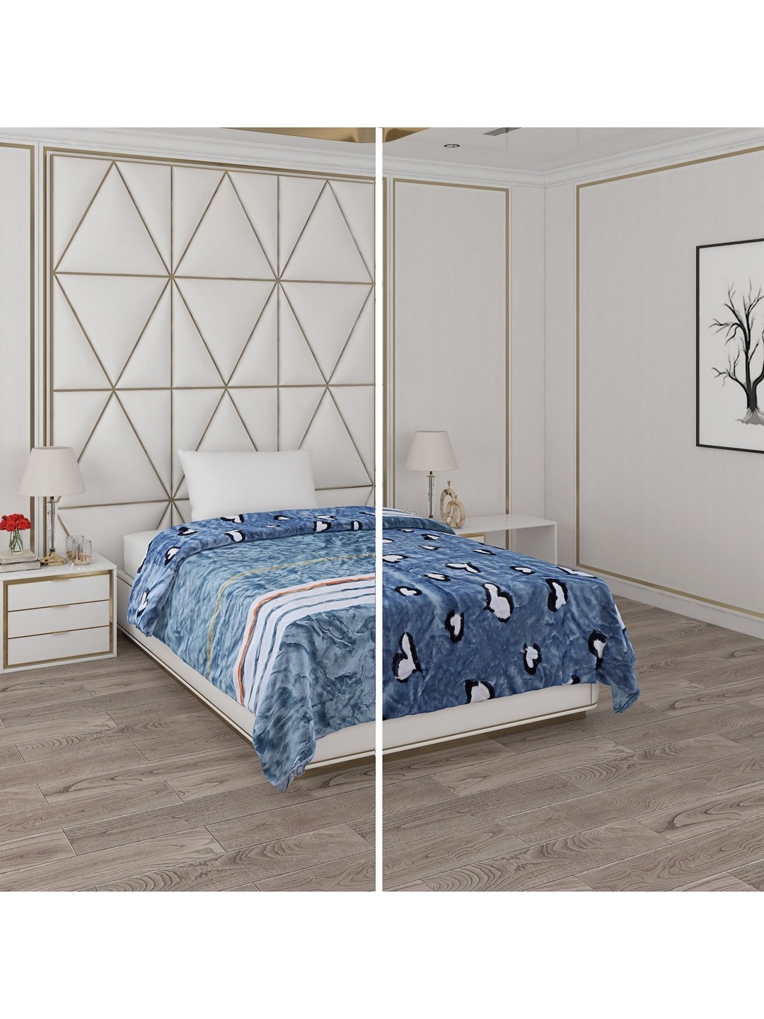 

Monte Carlo Blue & White Conversational Printed Mild Winter 500 GSM Single Bed Blanket