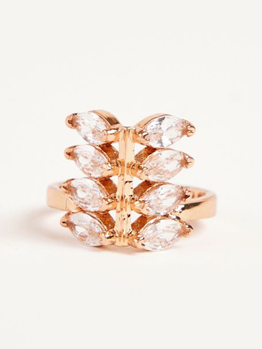 

Outhouse Rose Gold-Plated Cubic Zirconia Studded Adjustable Finger Ring