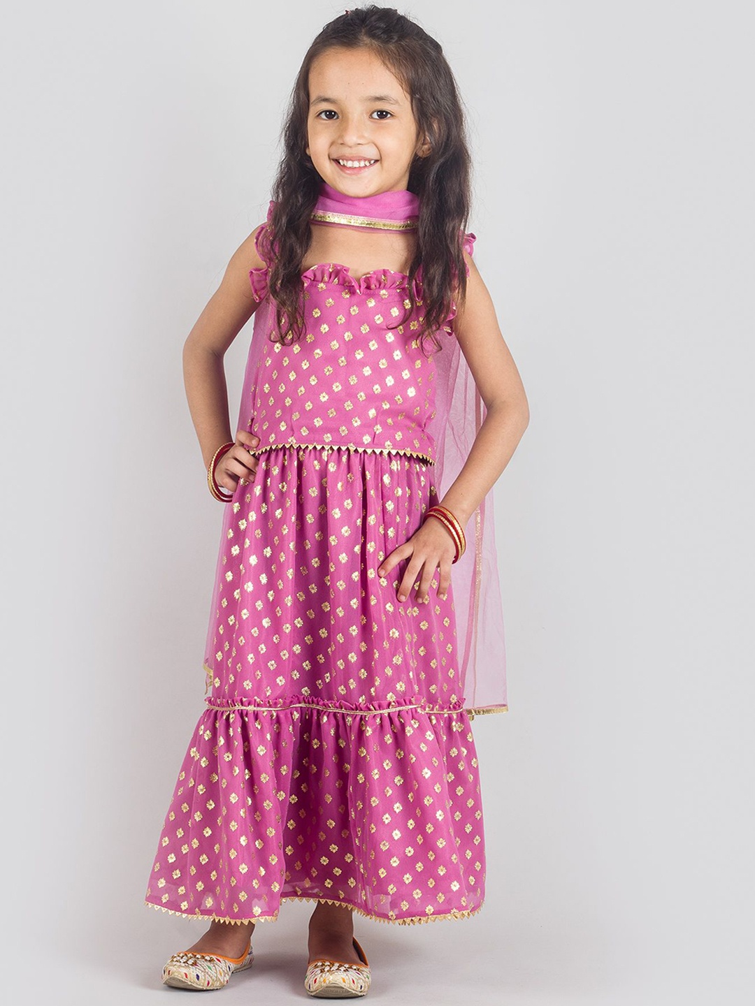 

Tangerine Closet Girls Ethnic Motifs Embroidered Top With Sharara & Dupatta, Mauve