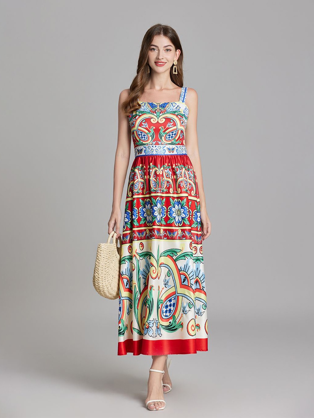 

JC Collection Ethnic Motifs Print Maxi Dress, Red