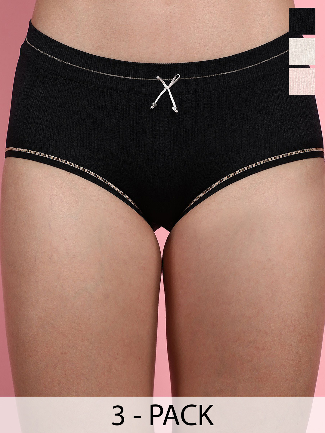

wincly fashion Women Pack Of 3 Hipster Briefs, Black