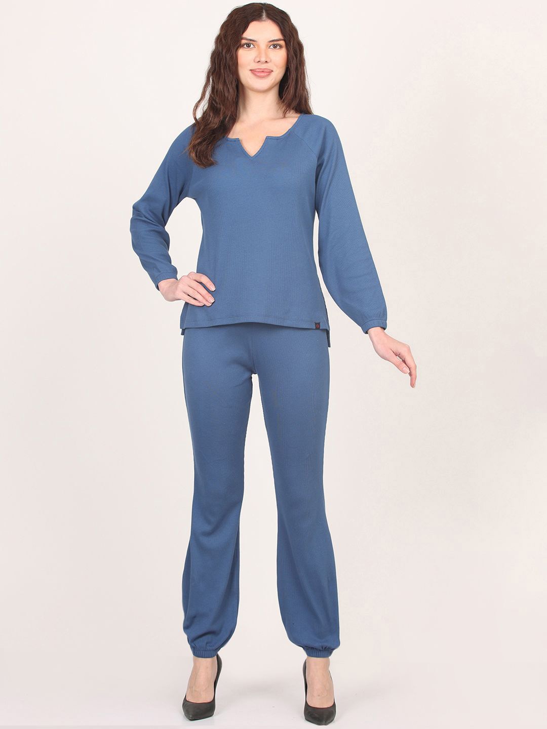 

Nimble Notch Neck Pure Cotton Top & Trousers, Blue