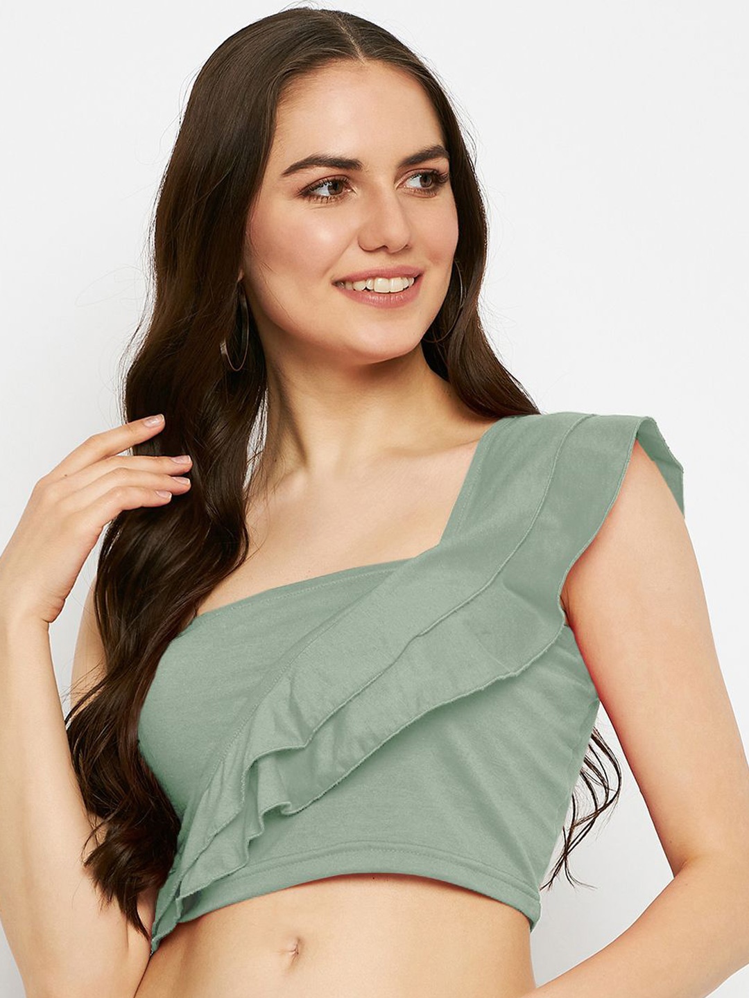

BRINNS One Shoulder Cotton Crop Top, Green