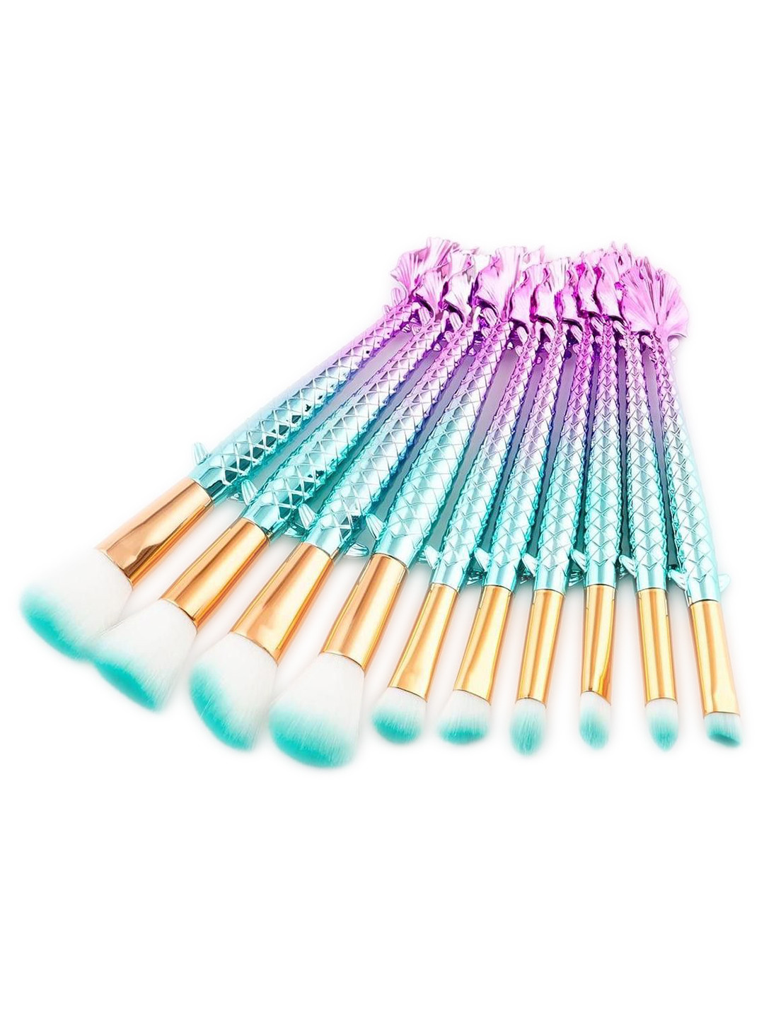 

Yoana Set Of 10 Beauty Fish Soft Nylon Bristles Beauty Brushes Kit, Gold