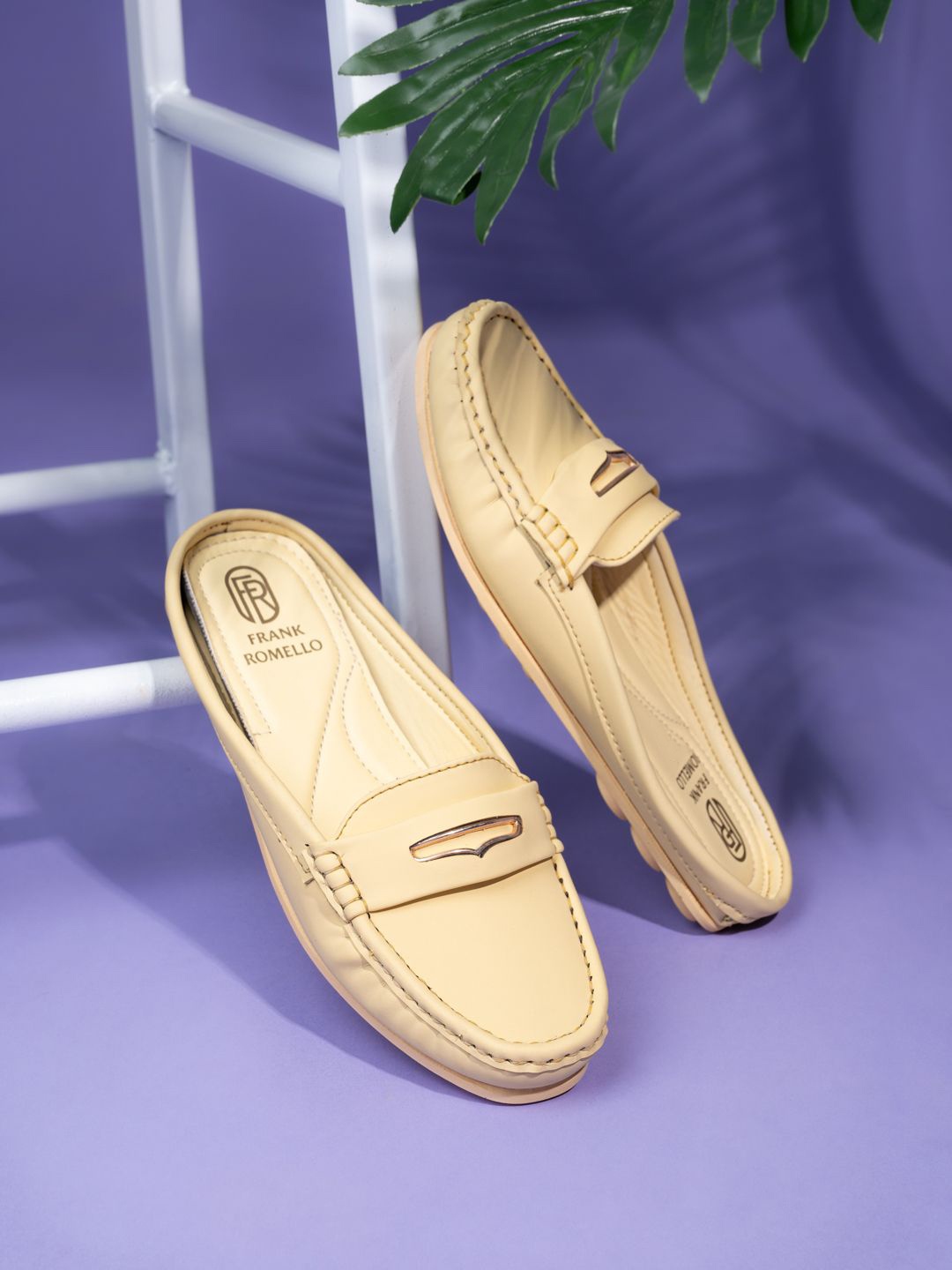 

FRANKROMELLO Women Mules with Laser Cuts Flats, Yellow