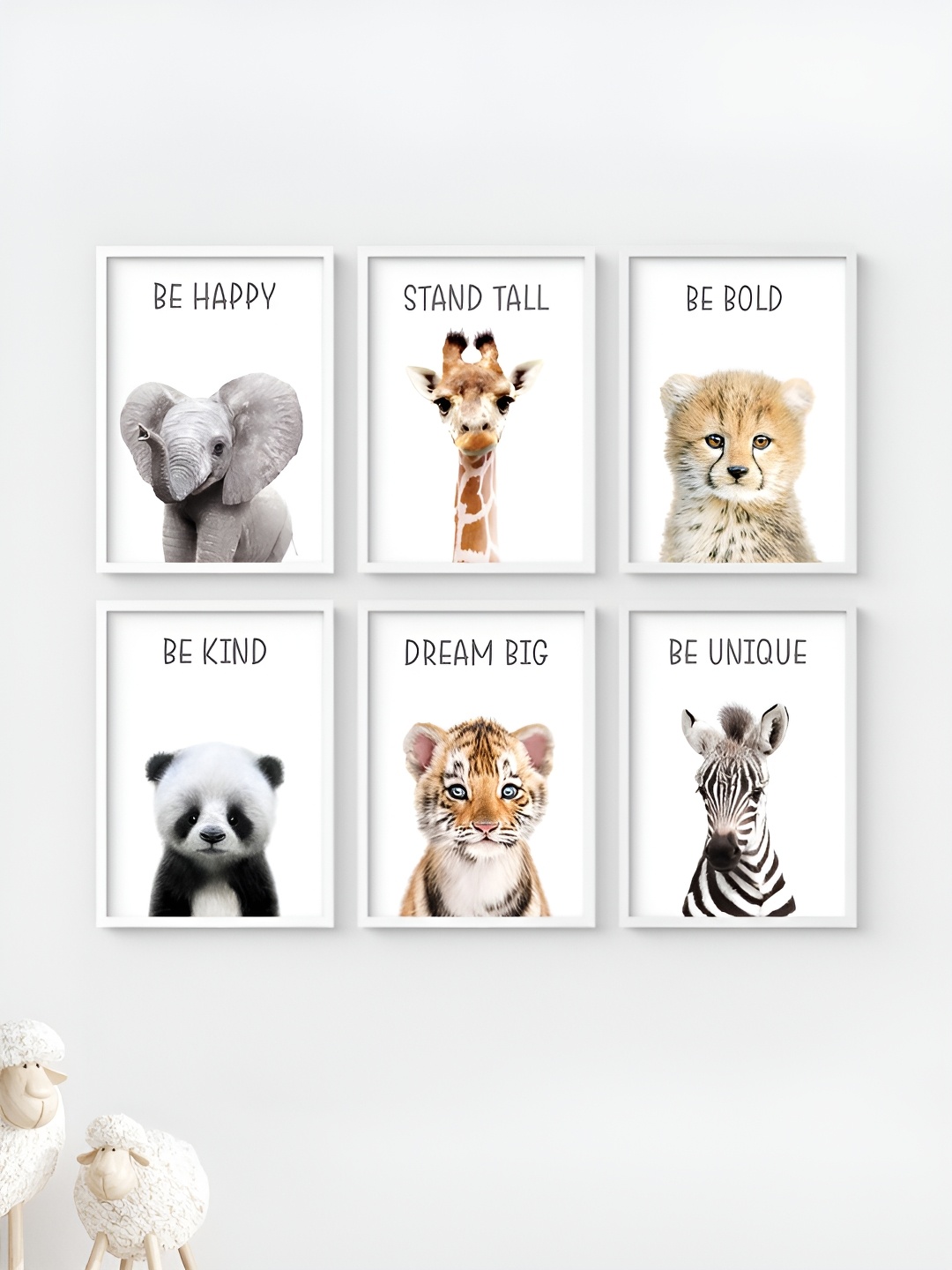 

My Kids Wall Motivational Baby Animals White & Brown 6 Pieces Wooden Wall Art