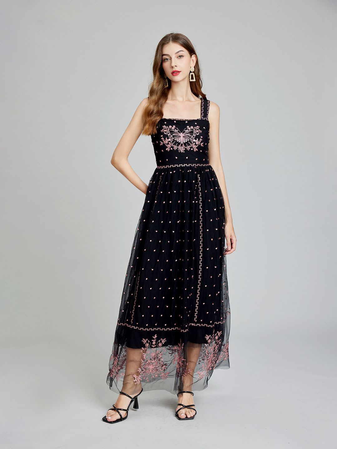 

JC Collection Print A-Line Maxi Dress, Black