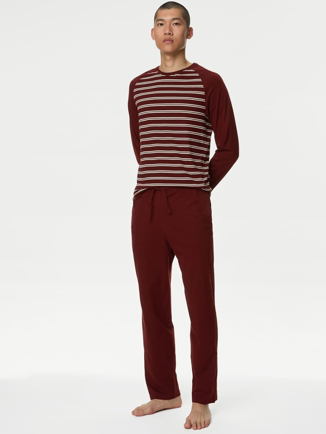 

Marks & Spencer Men Striped Night suit, Burgundy