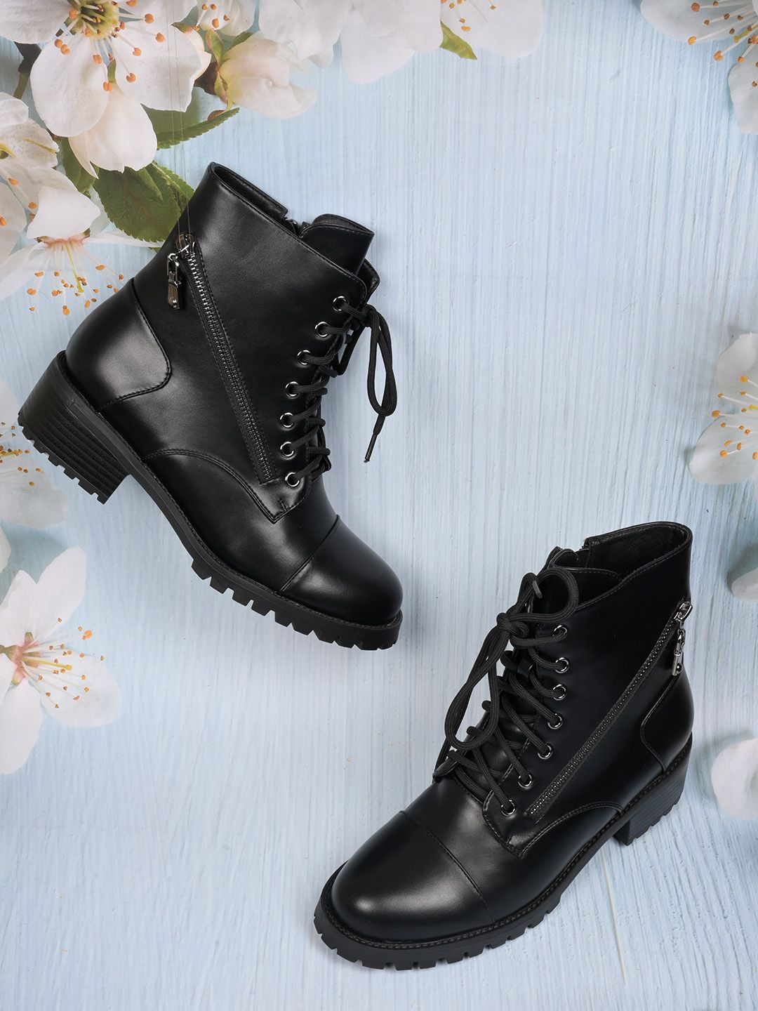 

Ronnie Grey Women Synthetic Block-Heeled Mid-Top Boots, Black