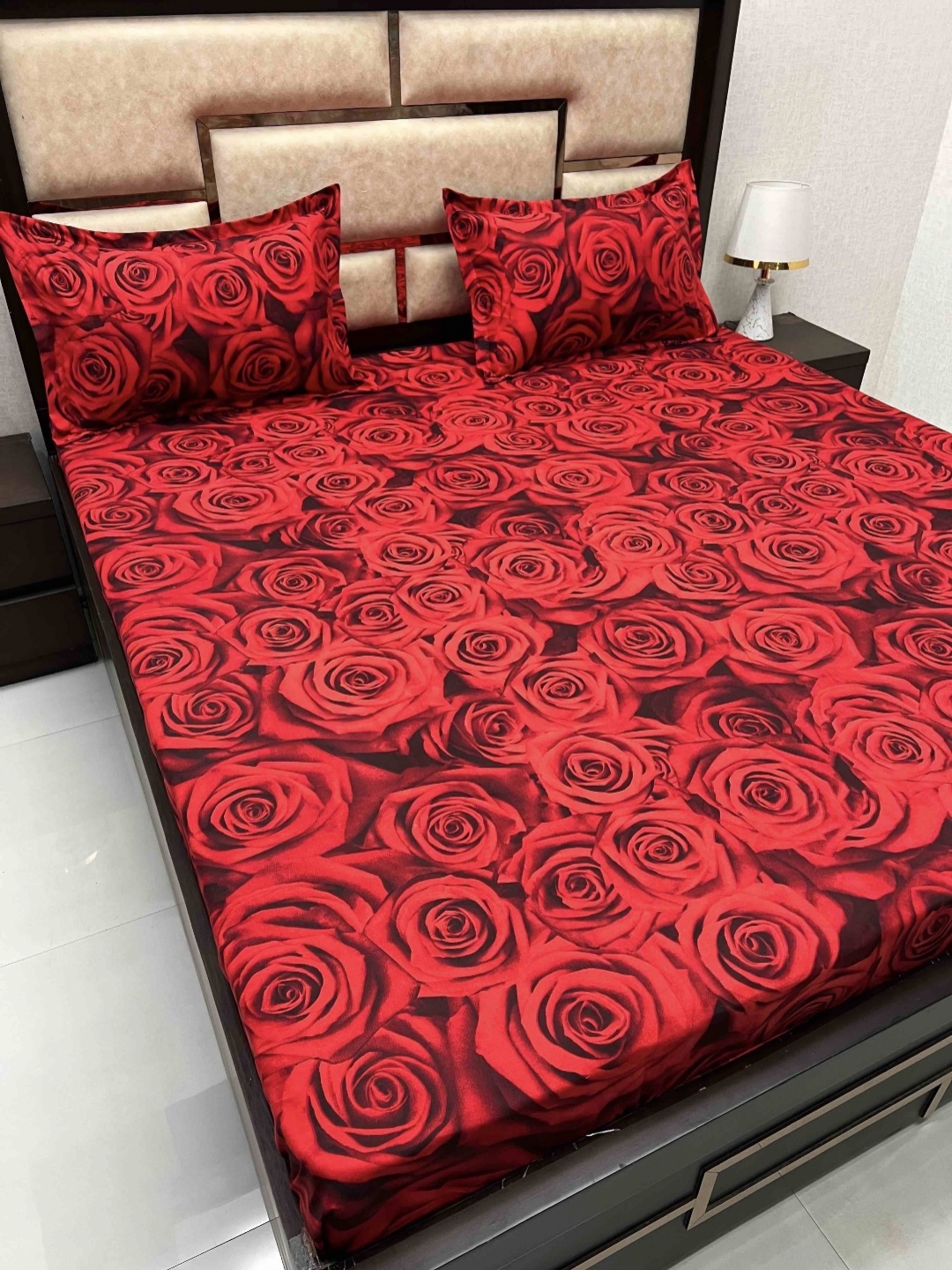 

Pure Decor Black & Red Floral 230 TC Cotton Double Queen Bedsheet With 2 Pillow Covers