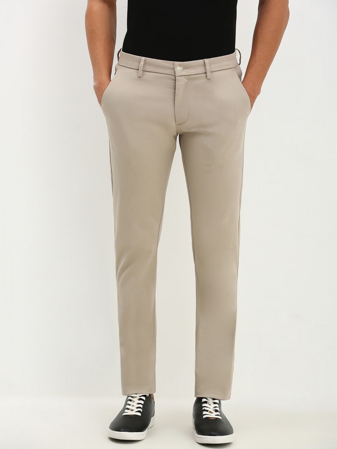 

Allen Solly Men Mid-Rise Slim Fit Regular Trousers, Beige