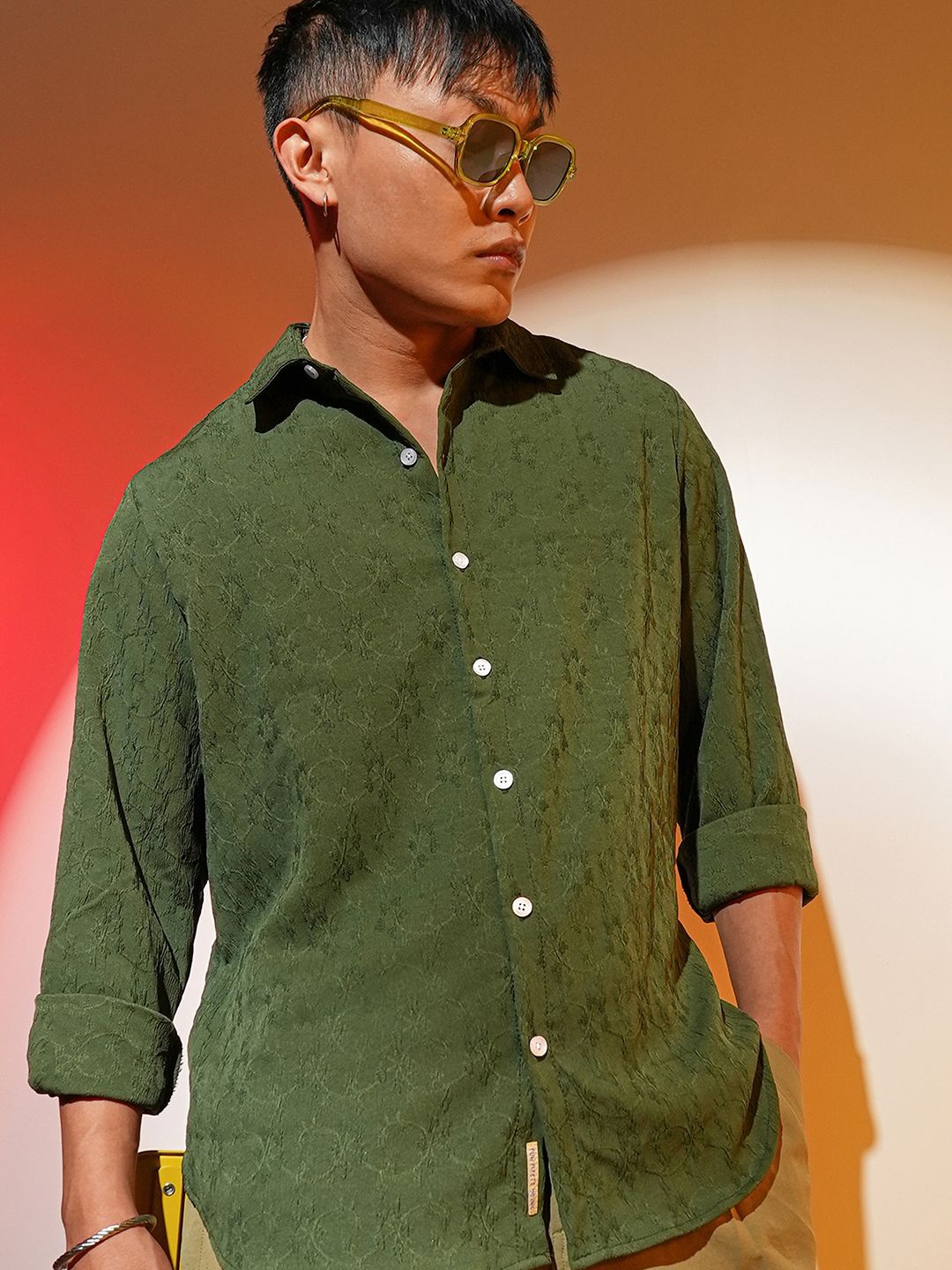 

Campus Sutra Men Comfort Opaque Printed Casual Shirt, Green