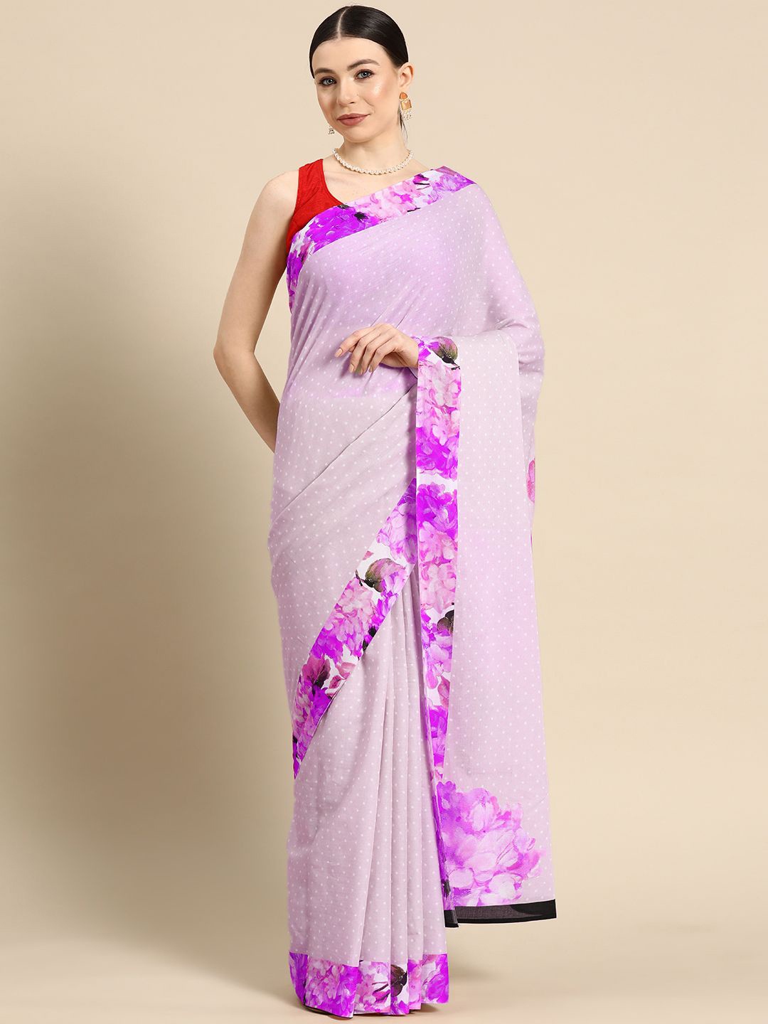 

BUTA BUTI Polka Dot Pure Cotton Saree, Purple