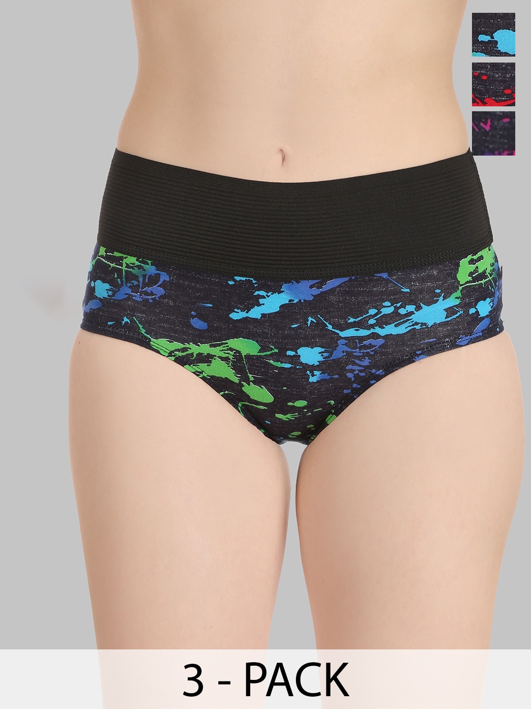 

SELFCARE Pack of 3 Cotton Hipster Ribbed Briefs SN1466N, Multi
