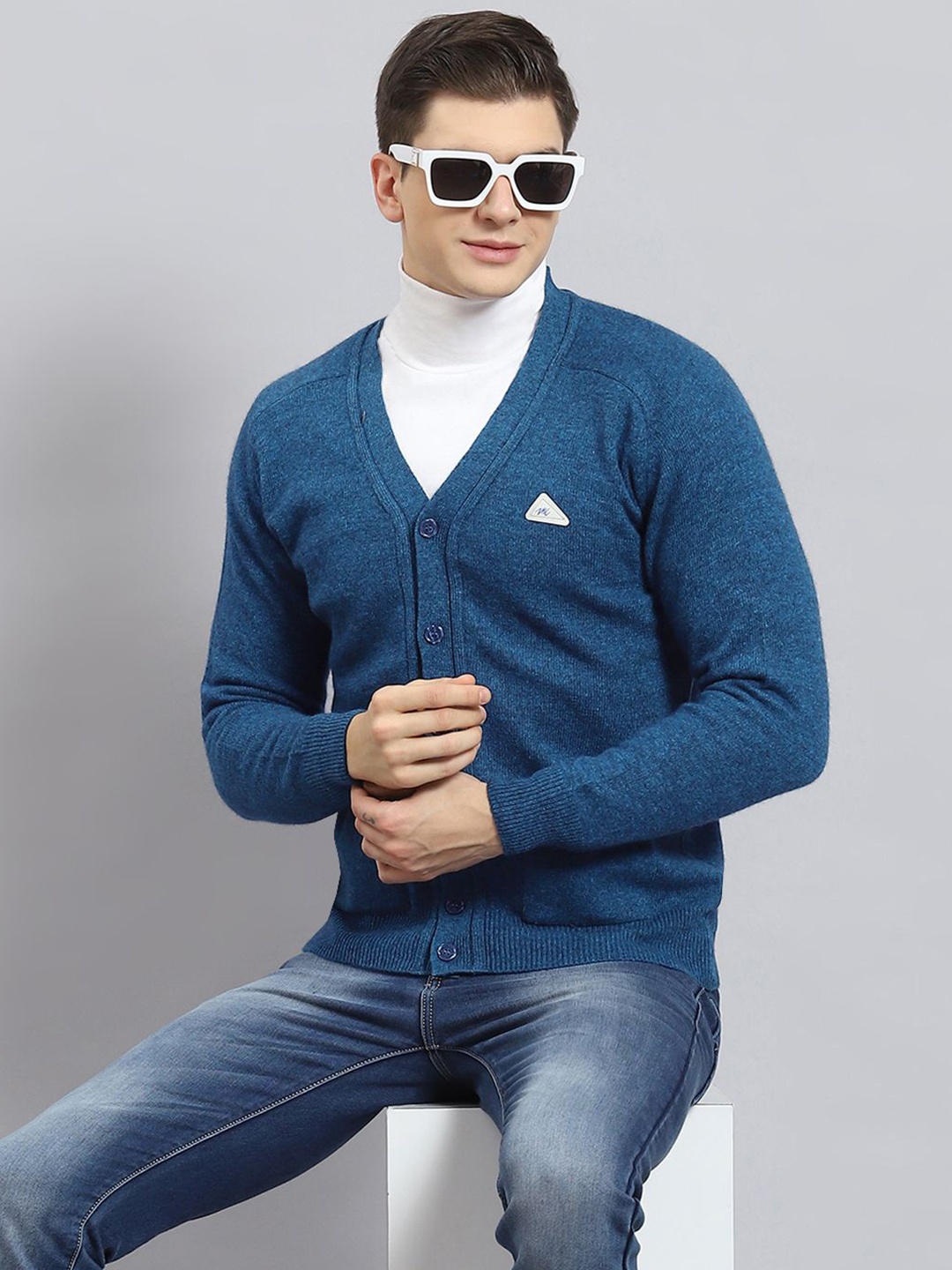 

Monte Carlo Men Woollen Cardigan, Turquoise blue