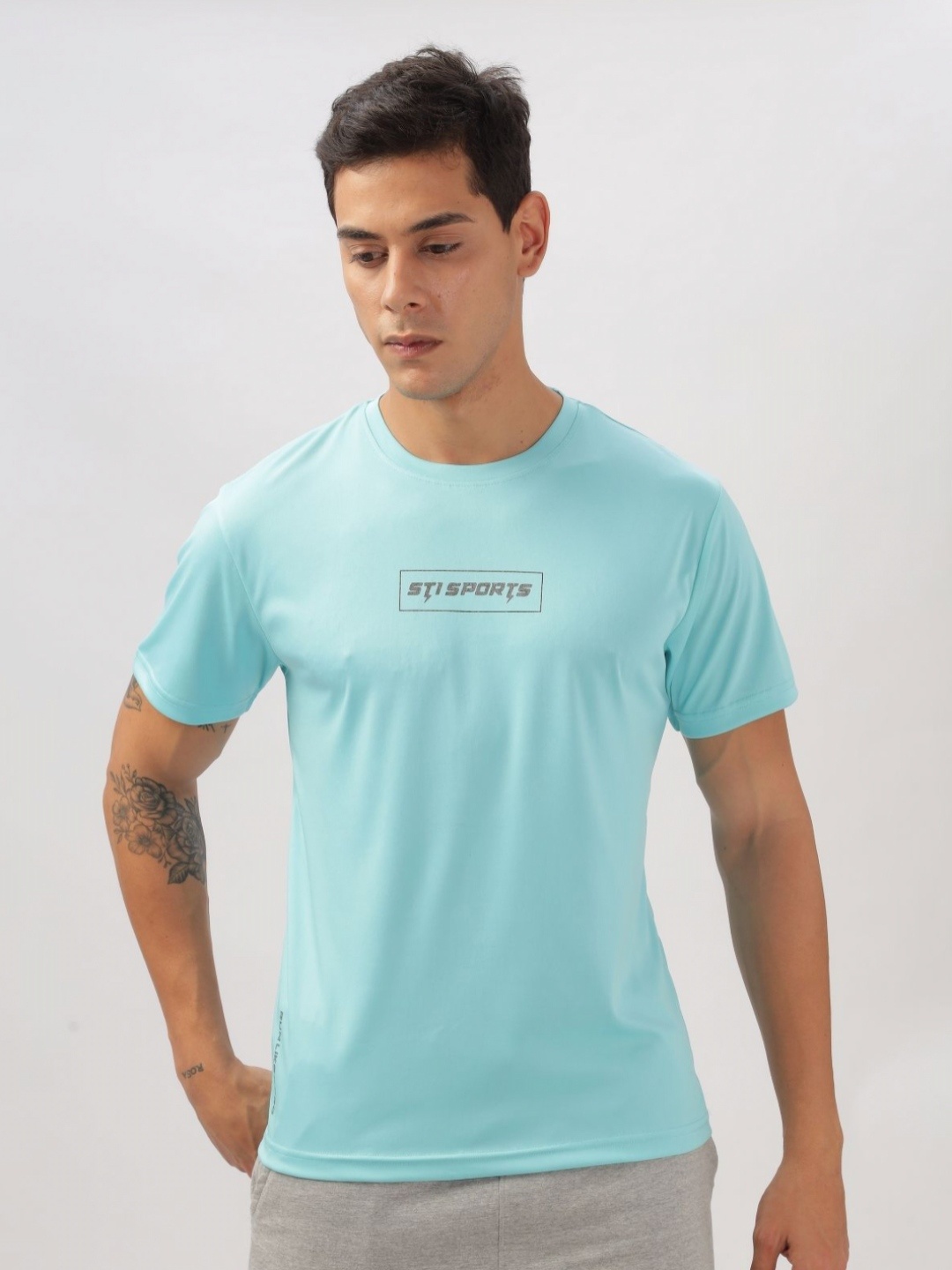 

STI Men Solid Round Neck T-Shirt, Turquoise blue