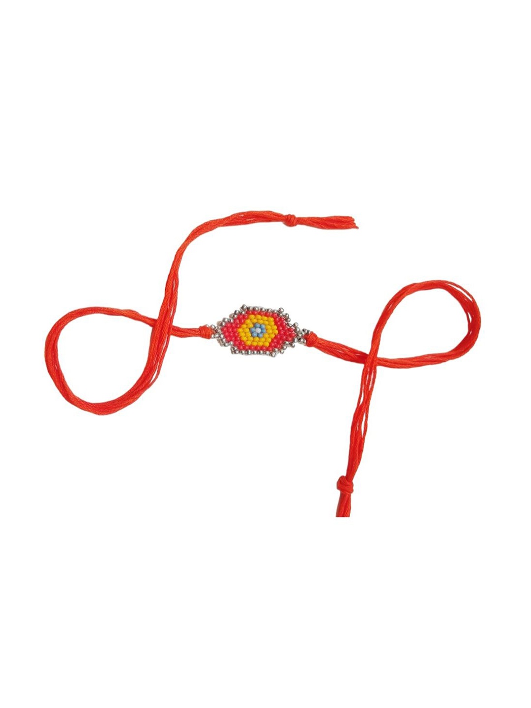 

PRIAANSHA CREATIONS Floral Designed Beaded Thread Rakhi With Roli Chawal & Greeting Card, Orange