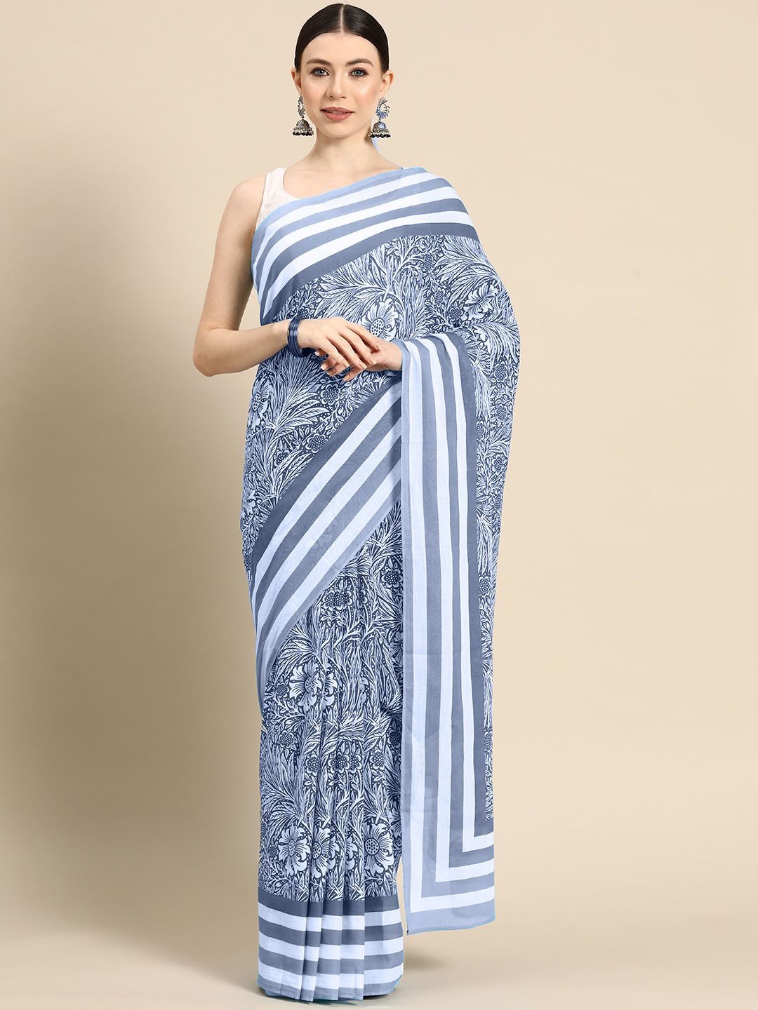 

BUTA BUTI Floral Pure Cotton Saree, Blue