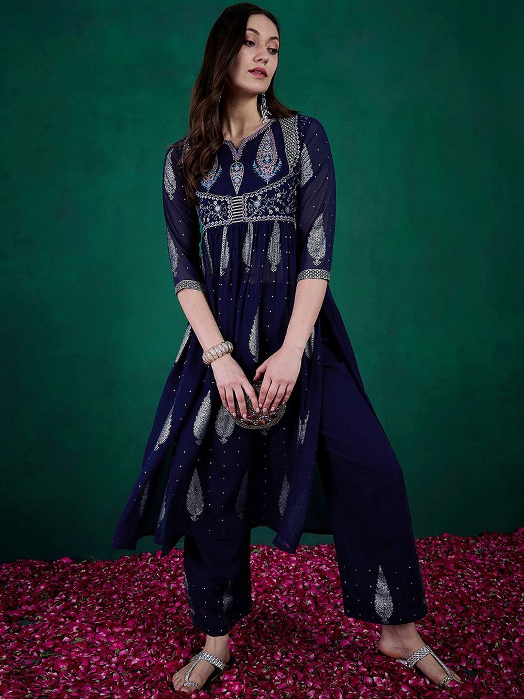 

Sangria Embroidered Kurta With Trouser & Dupatta, Blue