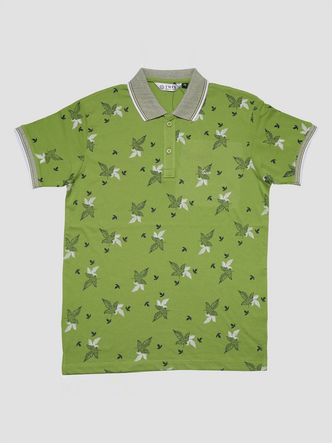 

TWIX Boys Floral Printed Polo Collar Cotton T-Shirt, Green