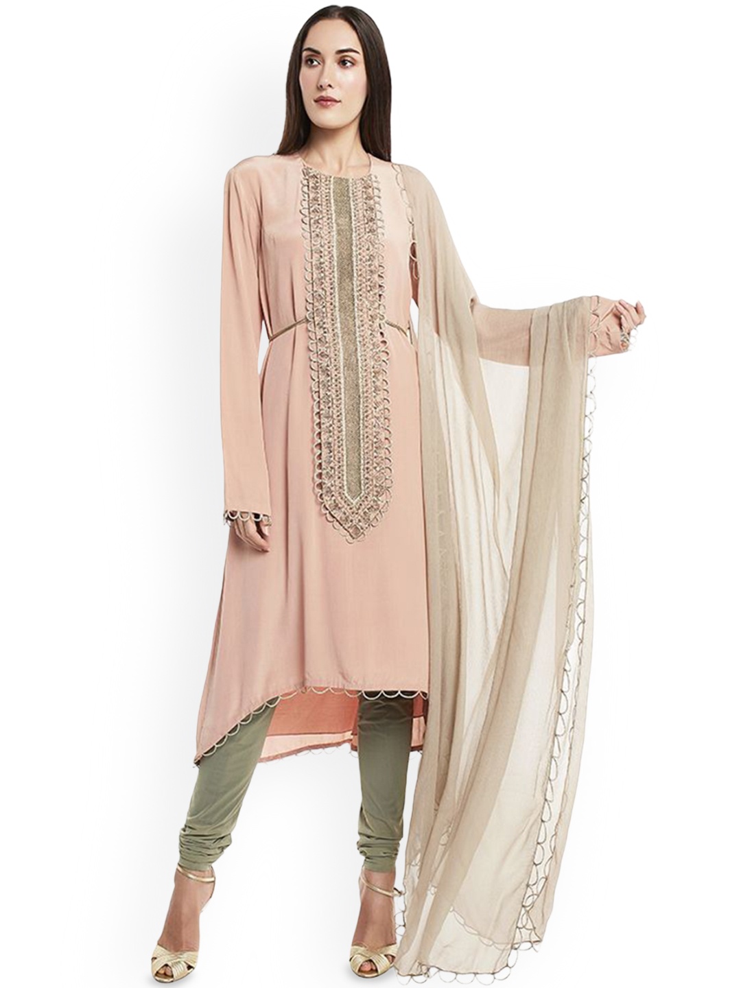 

Payal Singhal Embroidered Regular A-Line Kurta with Trousers & Dupatta, Pink