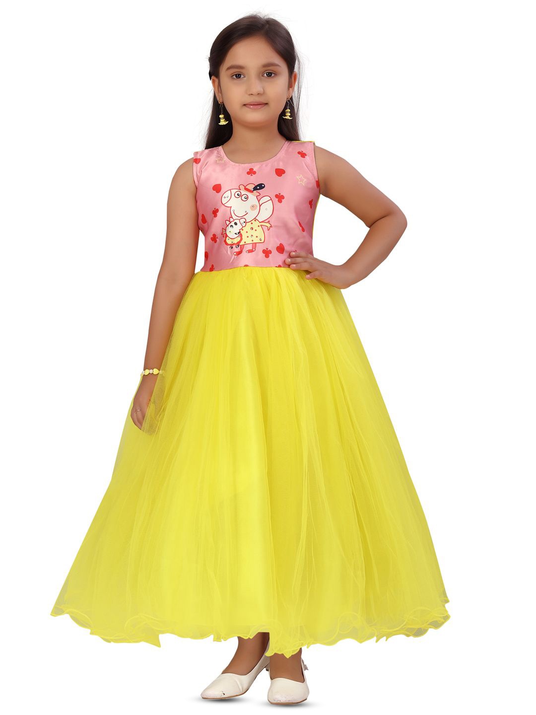 

BAESD Girls Printed Net Fit & Flare Maxi Dress, Yellow