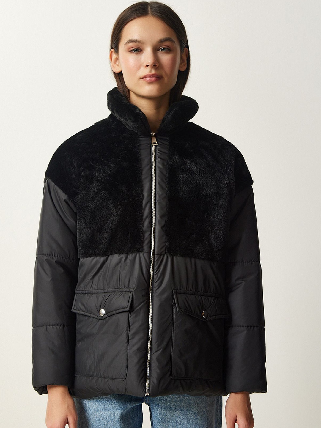 

Happiness istanbul Women Solid Puffer Jacket, Black