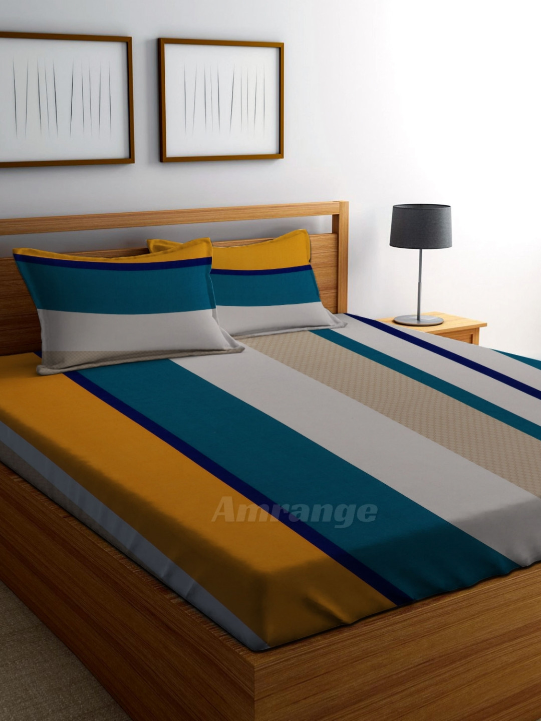

AMRANGE Green & Mustard Geometric 250 TC King Bedsheet with 2 Pillow Covers
